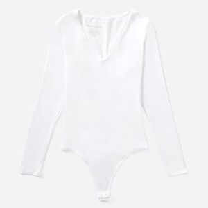 Everlane The Long-Sleeve V-Neck Bodysuit White XS